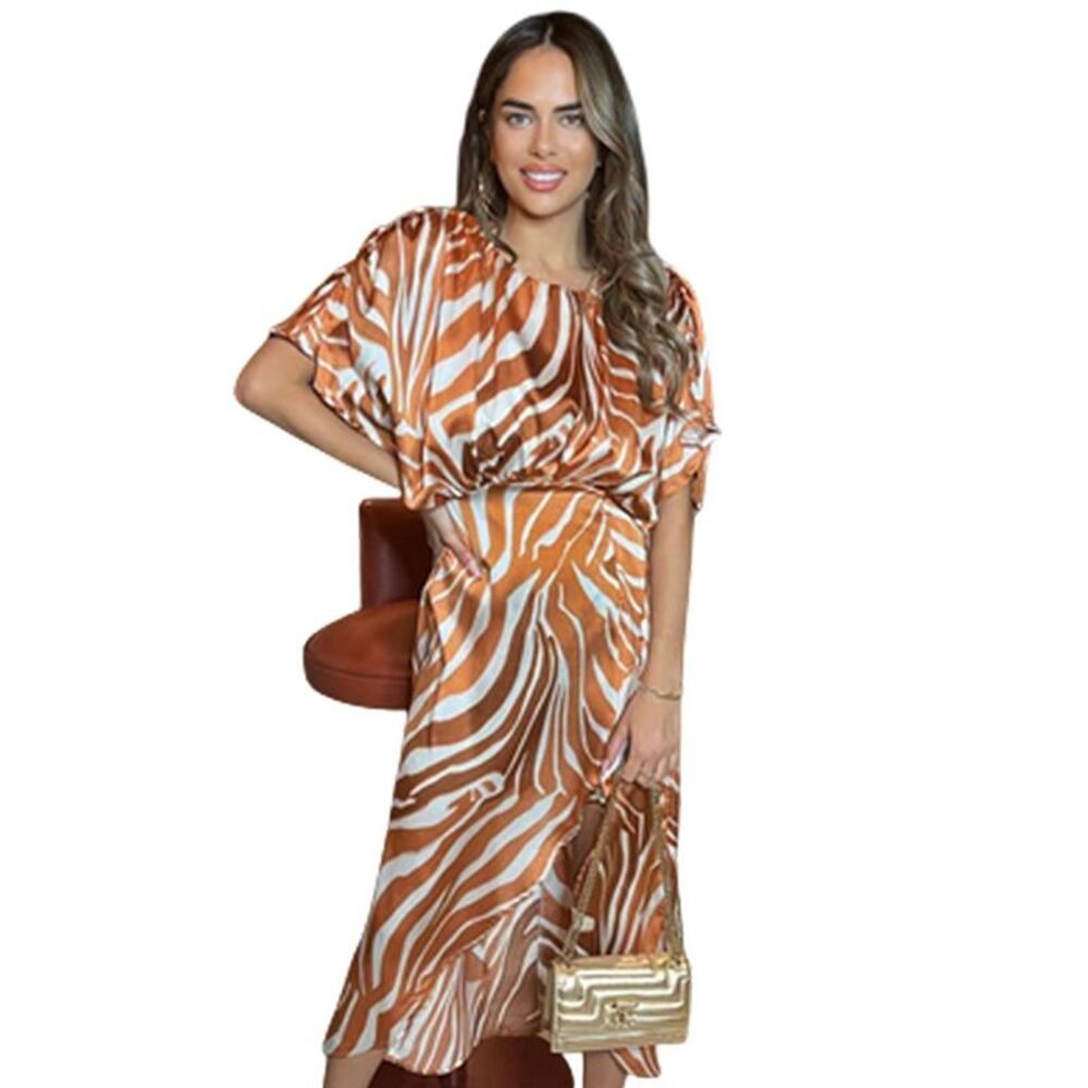 AX Paris Womens/Ladies Zebra Print Polyester Batwing Sleeve Midi Dress / Rust